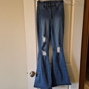 Fashion Nova Distressed Blue Flare Jeans
